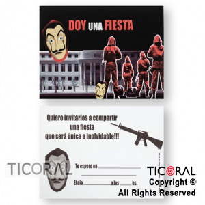 INVITACION TODA OCASION ART 6144 LA CASA DE PAPEL x 10